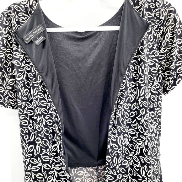 VTG Jessica Howard Black White Floral AOP Short Sleeve Knee Length Dress Size 6 - Picture 5 of 10